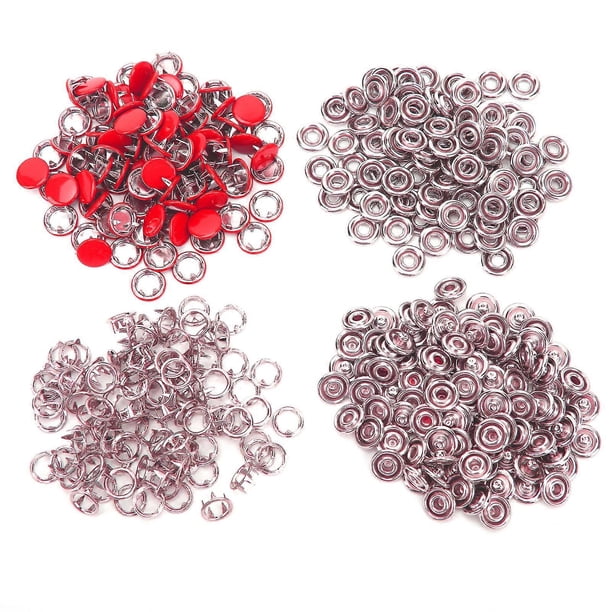 100 Set Snap Button Colorful Brass Prong Press Stud Sewing Fasteners with Installation ToolRed