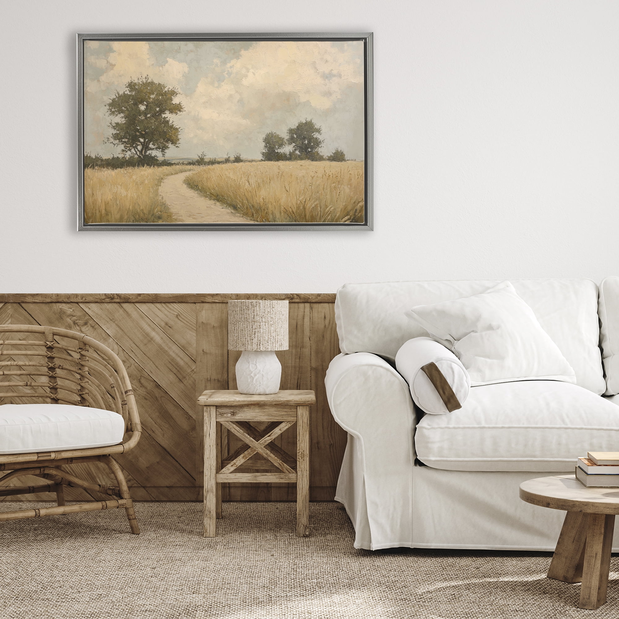 Stupell Industries Soft Field of Wheat Gray Framed Floater Canvas Wall Art, design by Petal Prints Design