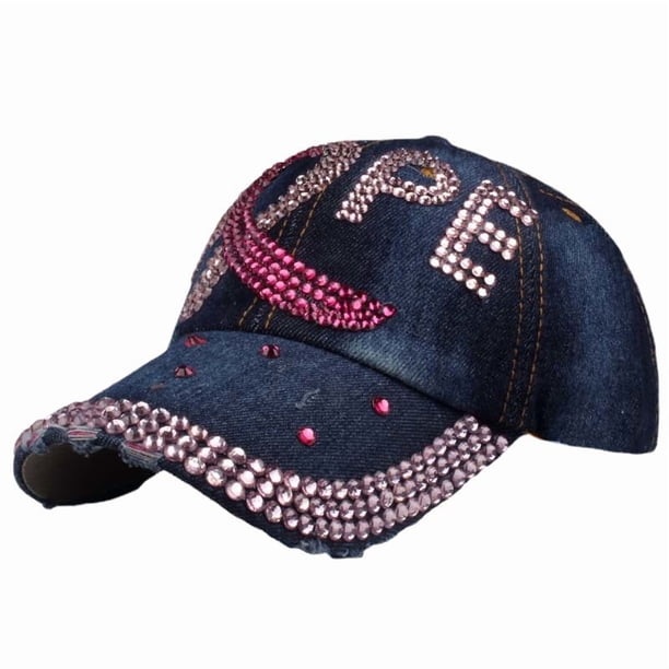 Gorra de béisbol de mezclilla de algodón con diamantes de imitación para mujer