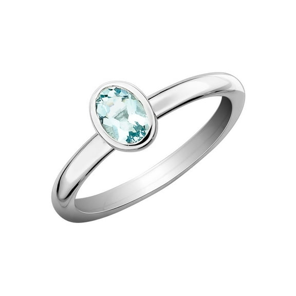 Gem & Harmony 2/5 Carat (Ctw) Solitaire Oval Aquamarine Ring in Sterling Silver for Women