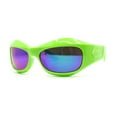 thumbnail image 2 of Trendy Fashion Curved Wrap Sport Thick Plastic Sunglasses Green - Blue Mirror, 2 of 4