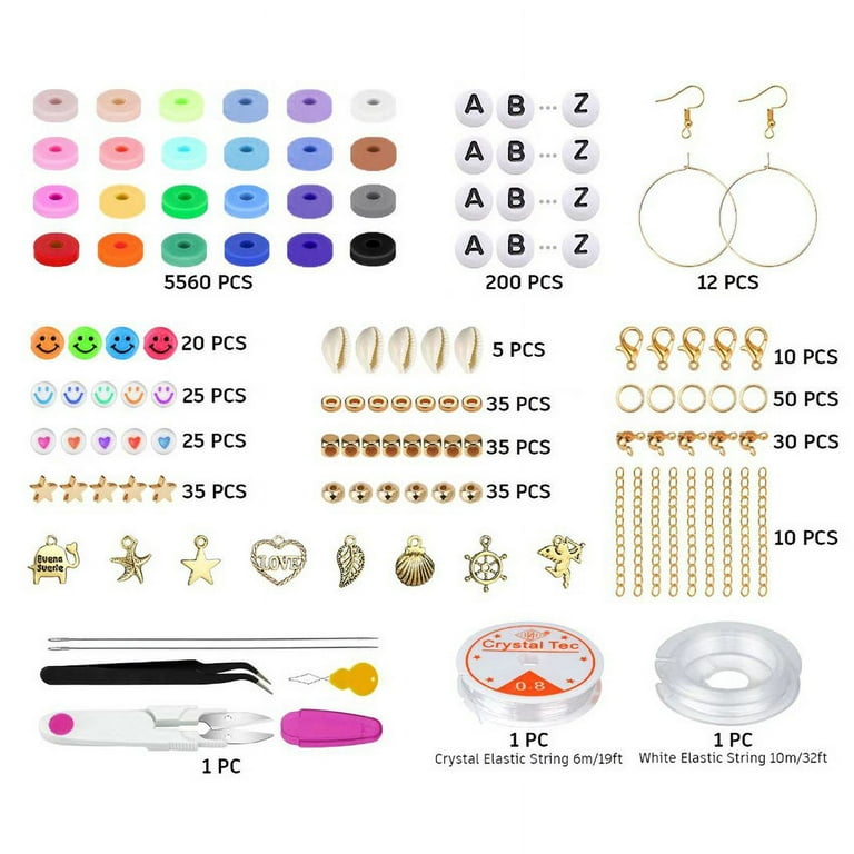 Beads Bracelet Making Kit, 6000 Pcs Clay Beads Flat Preppy Beads