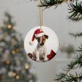 thumbnail image 3 of DistinctInk Hanging Ceramic Christmas Tree Ornament with Gold String - Great Gift/Present - 2 3/4 inch Diameter - Smooth Fox Terrier Puppy Design, 3 of 4