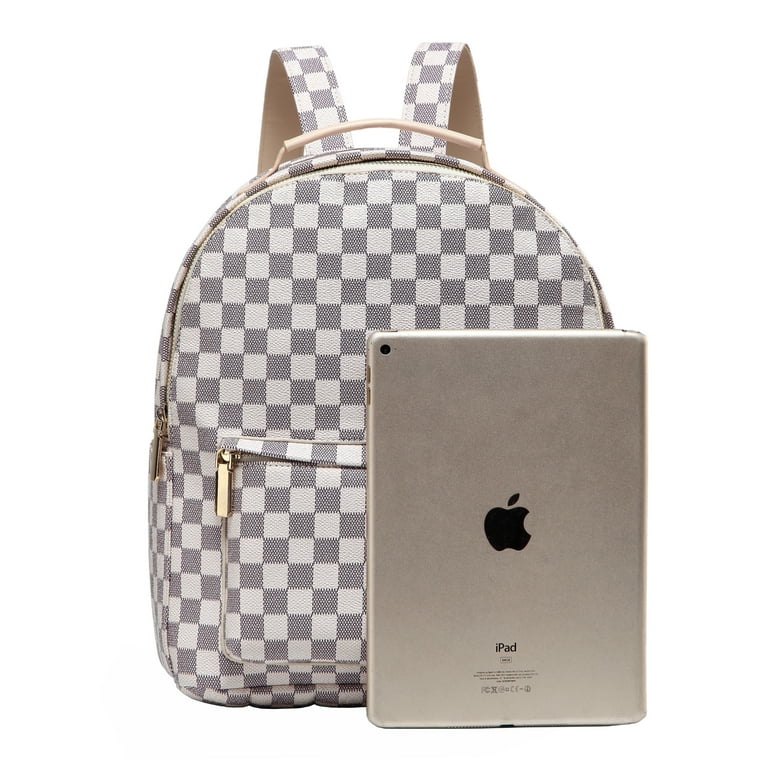 White Checkered Backpack Purse