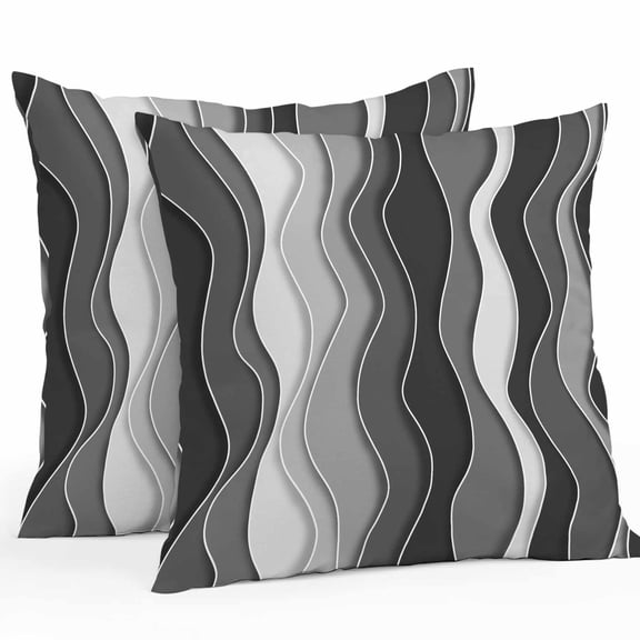 Outdoor Waterproof Pillow Covers Gray Gradient Stripe Abstract Geometric Decorative Throw Pillow Protectors for Sofa Couch,18x18in 2 Pack