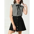 thumbnail image 5 of MODA NOVA Junior's Bow Tie Neck Ruffle Sleeveless Gingham Office Shirt Blouse, 5 of 5