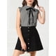 thumbnail image 5 of CAMISA DE OFICINA SIN MANGAS DE GINGHAM PARA MUJERES CON LAZO EN EL CUELLO Y DETALLE DE VOLANTES 2XL NEGRO, 5 of 7