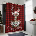 thumbnail image 4 of Christmas Elk Bathroom Shower Curtain Xmas Deer with Floral Snow Red Buffalo Plaid Waterproof Washable Shower Curtains for Bathtub Bath Decor with Grommets and Hook 72 X 84 Inch, 4 of 8