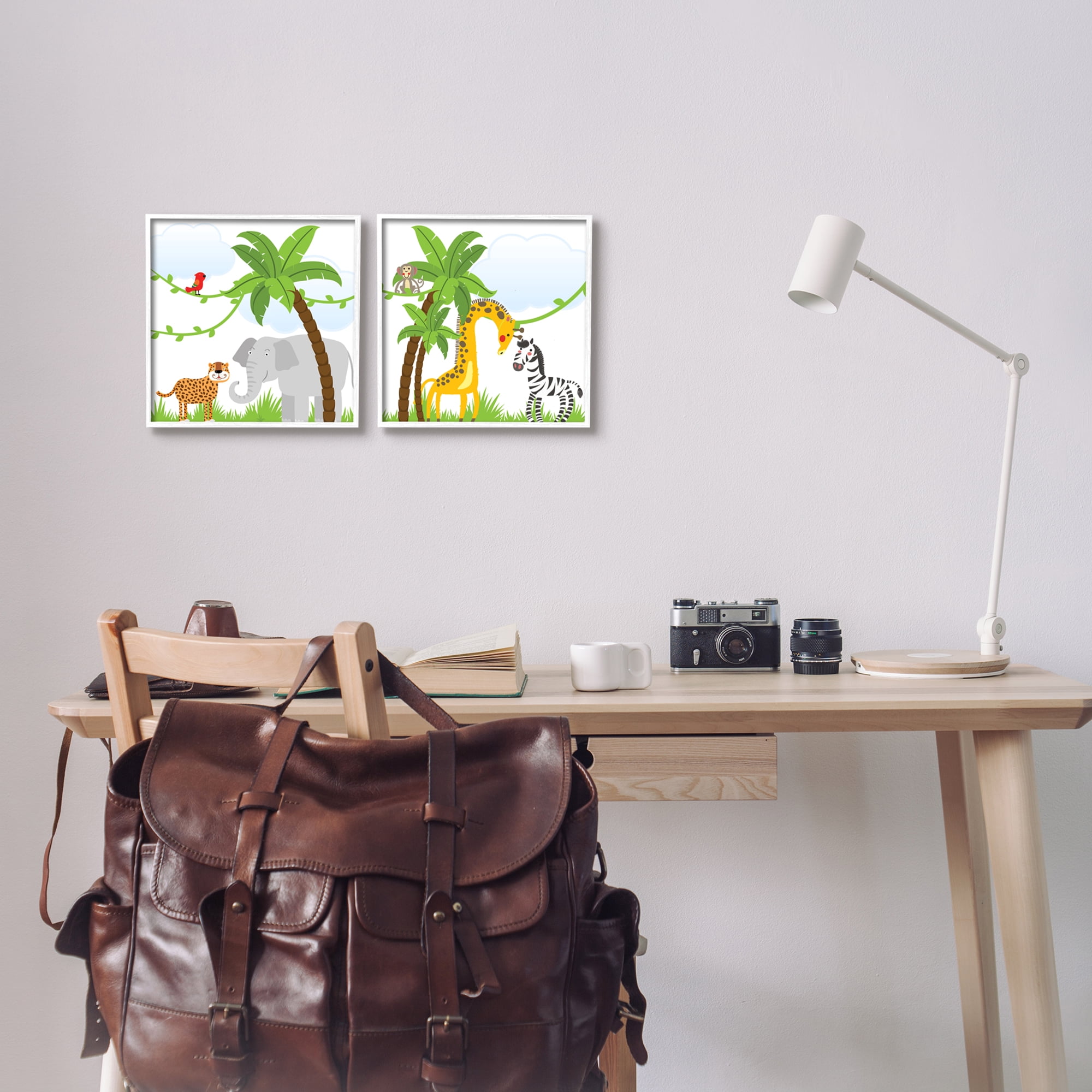 Stupell Industries Jungle Animals Scene Animals & Insects Painting White Framed Art Print Wall Art, 12 x 12, Set of 2