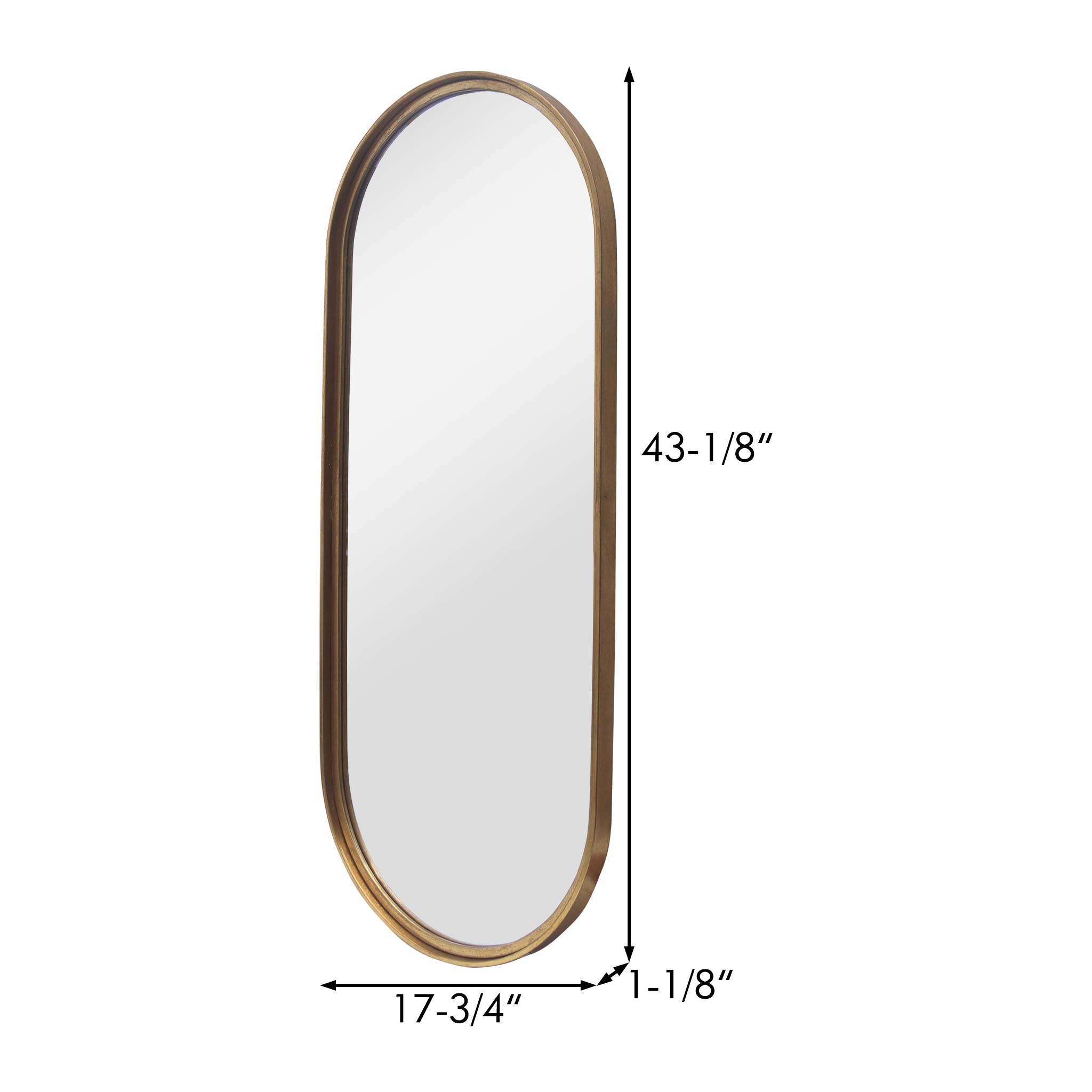 Parisloft Oval Capsule Wall Mirror With Gold Metal Frame, Antique Gold Oblong Full Length Wall Mirror for Bedroom, Bathroom, Living Room, 17.75 x 43.125 Inches
