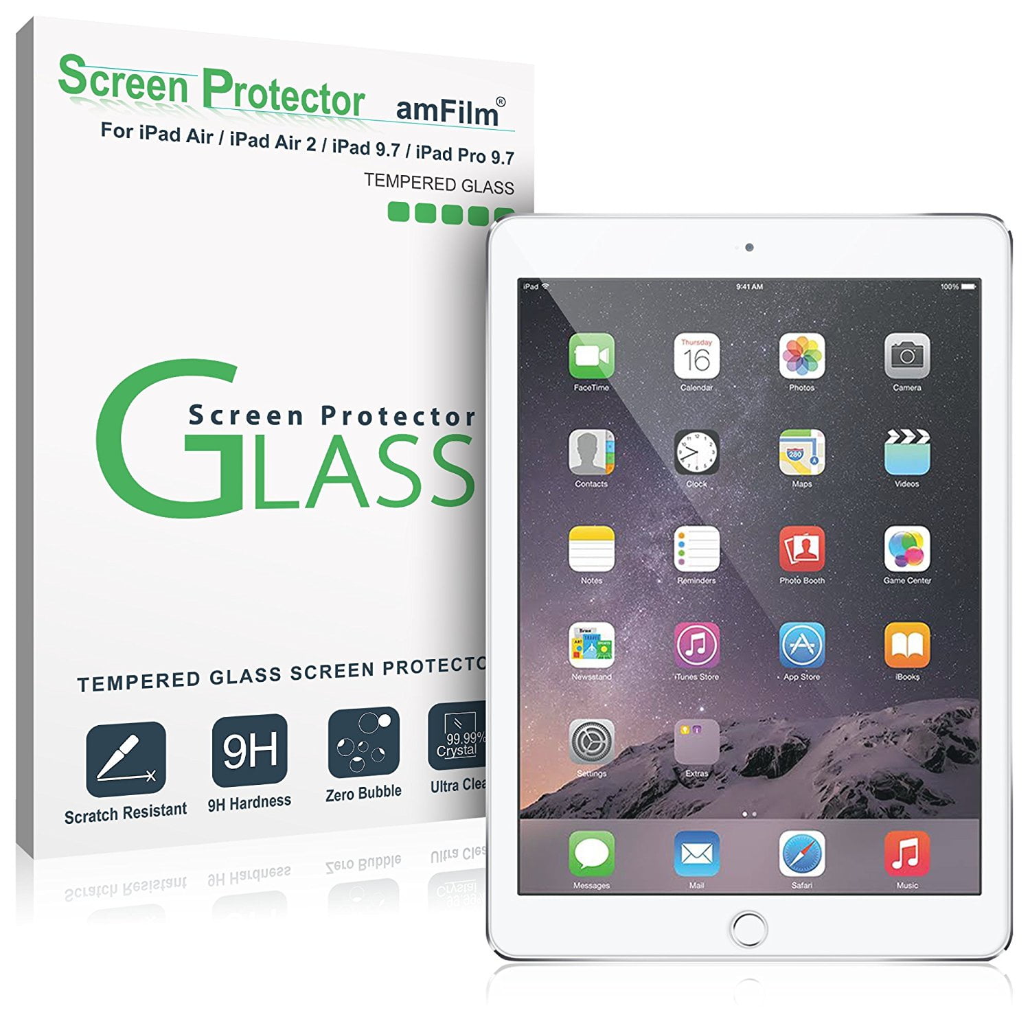 9.7" / iPad Pro 9.7" Tempered Glass Screen Protector For Apple iPad Air 1 & 2 
