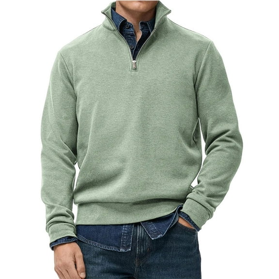 Quarter Zip Sweater Men Mock Neck Fleece Lined Sweatshirt Winter Long Sleeve Casual Pullover Sweater Green 2XL