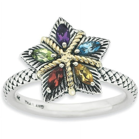 Gemstone Sterling Silver and 14kt Gold Antiqued Ring