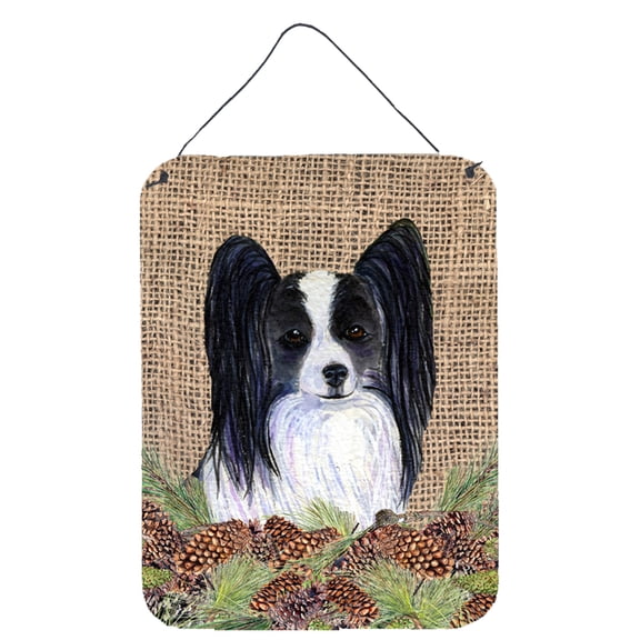Papillon on Faux Burlap with Pine Cones Wall or Door Hanging Prints