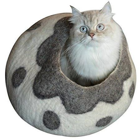 Earthtone Solutions Cozy Pueblo Gray and White Large Handmade Best Cat and Kitten Cave Bed with Bonus (Best Bedding For Outdoor Cats)
