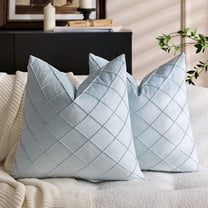 XmhyTop-A 2-Pack Geometric Velvet Pillow Covers 45x45cm Pleated Lattice Rhombus Textured Cushion Covers for Sofa Bed Decor, Plush Square Pillow Case Set,Light Blue