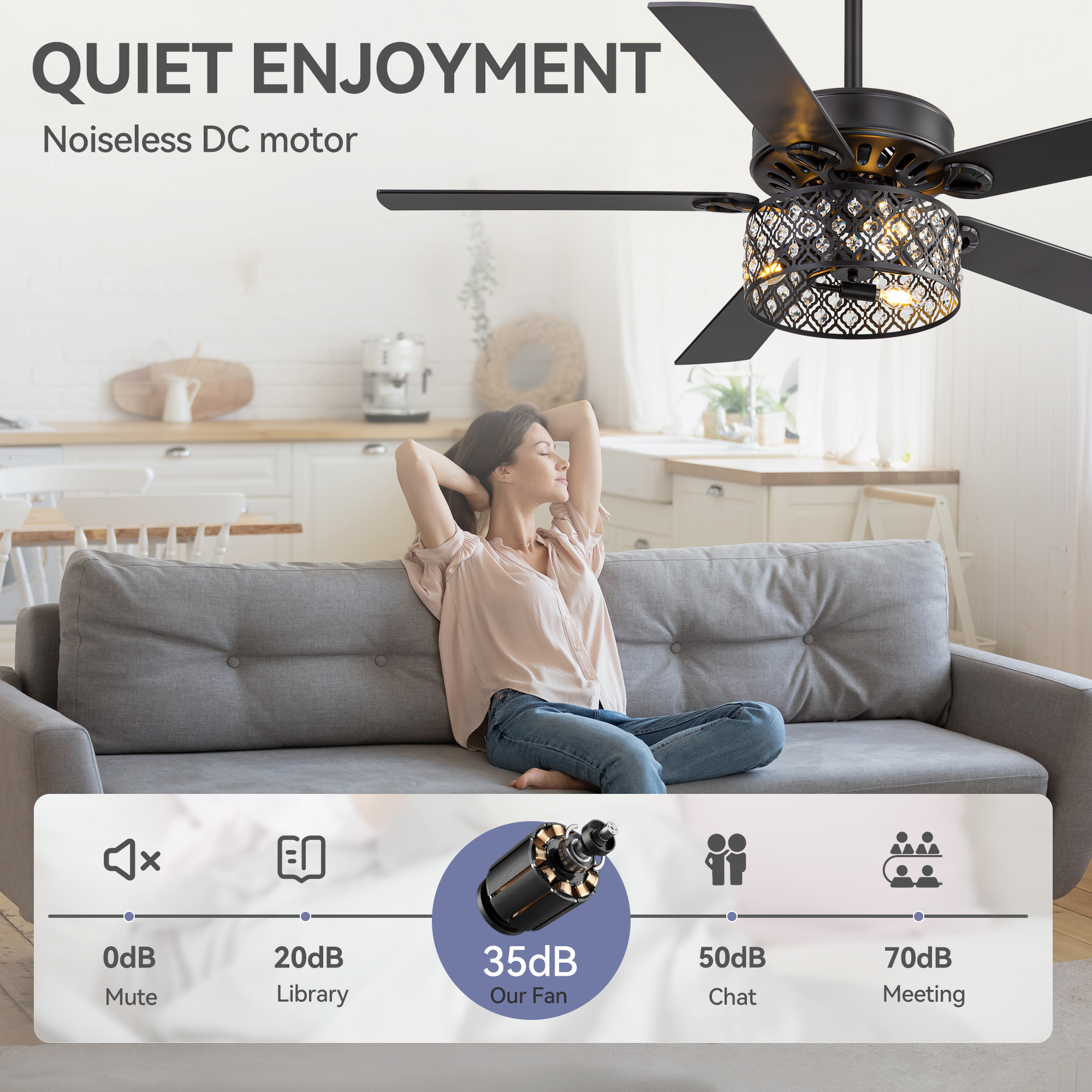 ALKAFY 52 inch Traditional Black Ceiling Fan with Light & Remote - Reversible Blades for Bedroom/Living/Dining