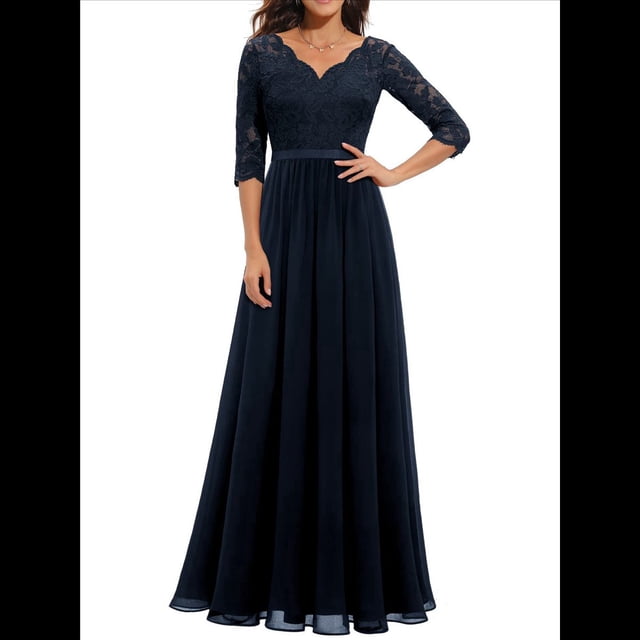 Vestido Formal para Mujer, Vestido de Madre de la Novia, 3/4, Vestido de Invitada de Boda, Vestido de Noche . Azul Profundo M