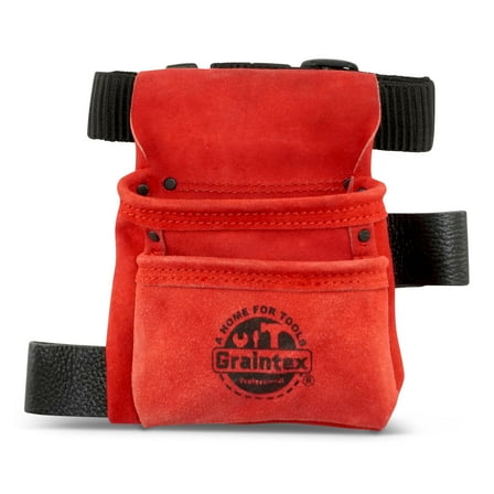Graintex SS2528 2 Pocket Children Tool Pouch Red Color Suede Leather with Belt