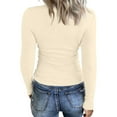 thumbnail image 6 of Women Long Sleeve Shirts Rib Knit Slim Fit Tops V Neck Basic Tee Casual Underscrubs Layer T-Shirt Beige 3XL, 6 of 7