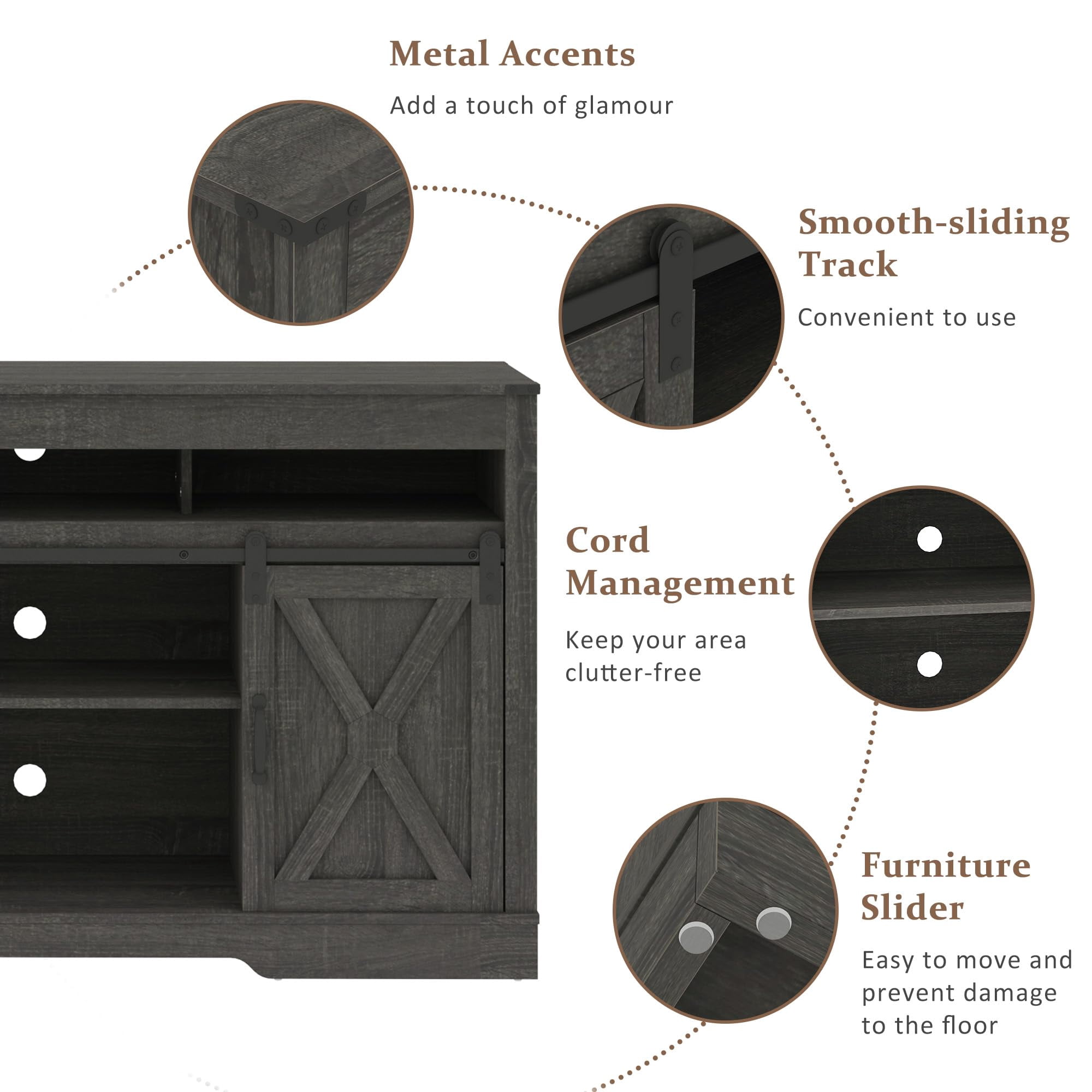 58 Inch Farmhouse TV Stand with Sliding Barn Doors, CARB P2 MDF Entertainment Center with Adjustable Shelves & Cable Holes, 300 LBS Weight Capacity Media Console for TVs Up to 65 Inch