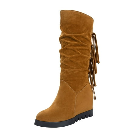 

YUHAOTIN High Heels Closed Toe Chunky Heel Winter Fashion Suede Wedge High Heel Flow Boots Warm and Cotton Thickened Snow Boots Black High Heels Sandals for Women Dressy Beach Sandals for Women