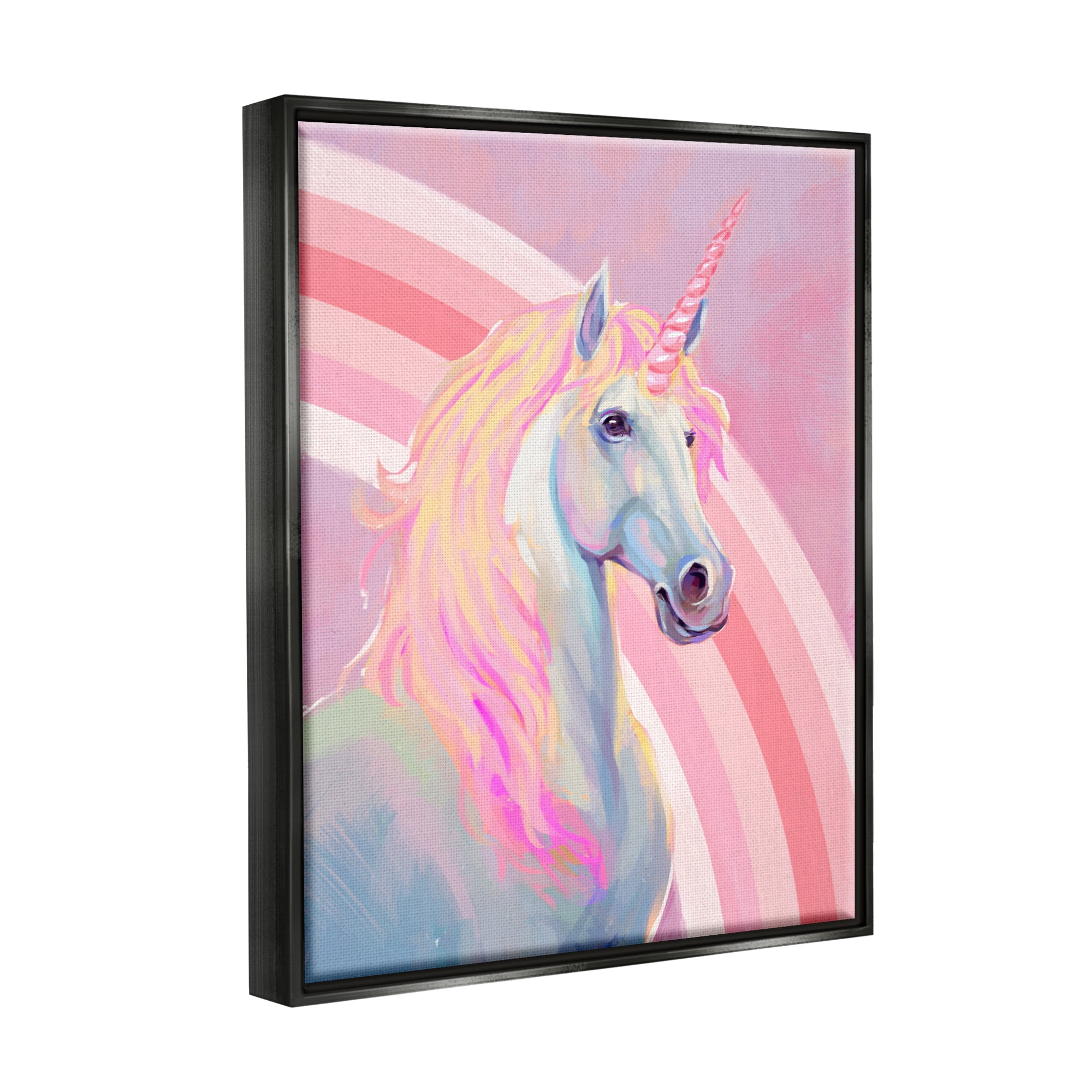 Stupell Industries Pastel Pink Unicorn Fairy Tales & Fantasy Painting Black Floater Framed Canvas Art Print Wall Art, 17 x 21