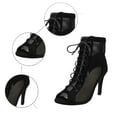 thumbnail image 5 of Stiletto Heels for Women Breathable Mesh Dancing Boots Lace Up Sandals Open Toe High Heel Party Shoes, Black, Size 7.5, 5 of 9