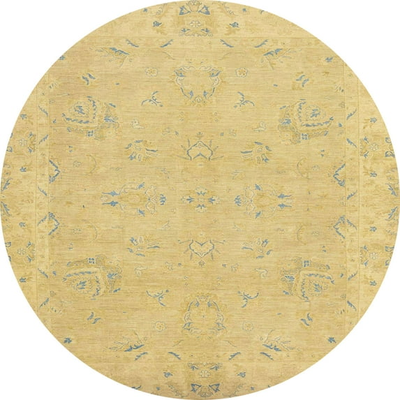 Ahgly Company Indoor Round Abstract Yellow Abstract Area Rugs, 6' Round