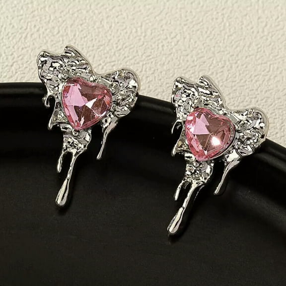 EOEMY Fashion 925 Silver Pink Heart Stud Drop Earrings Party Womens Jewelry Accessory