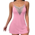 thumbnail image 2 of CQXIDFH Women Lace V-Neck Slip Nightgown Floral Lace Spaghetti Strap Sleep Dress, Soft Mini Chemise Lounge Dress for Bedroom Honeymoon Date Night Wear, Sizes S-XL Pink, 2 of 9
