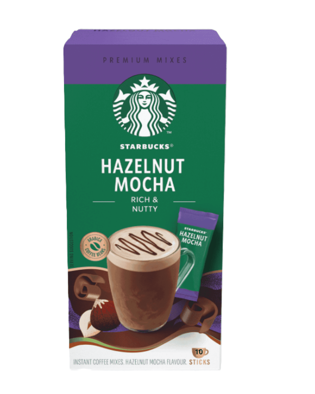 Starbucks Hazelnut Mocha Instant Coffee, 23 g x 10 Sticks – Flavored Coffee Mix, Café-Style Drink at Home or Office-Turkish packages