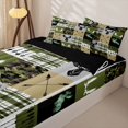 thumbnail image 3 of Castle Fairy Western Patchwork Moose Zipper Queen Comforter Set with Fitted Sheet and 2 Pillowcases,Plaid Tribal Arrow Camo Zipper Bedding Set,Green Khaki Black,Black Reversible,4 Pieces, 3 of 6