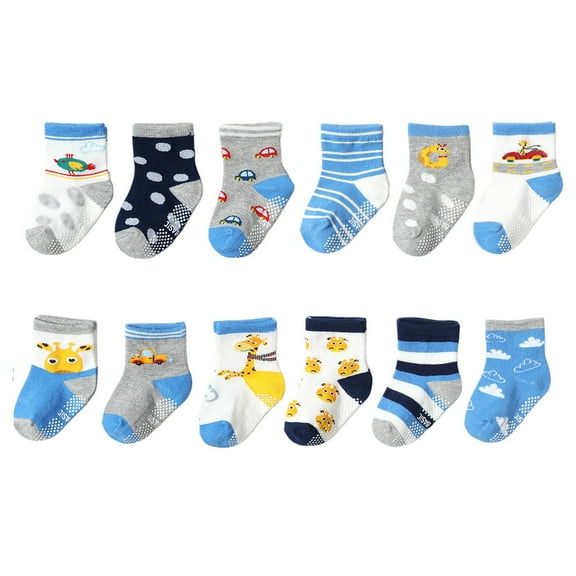Landzoo 12 Pack Non Kids Toddler Baby Socks With Grips For 3 5 Years Boys Girls Crew Socks Colors