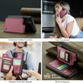 thumbnail image 4 of Mantto Case for iPhone 12/iPhone 12 Pro with Card Holder, Retro PU Leather RFID Blocking Credit Card Slots Double Magnetic Clasp Flip Kickstand Shockproof Phone Cover for iPhone 12/12 Pro,Winered, 4 of 9