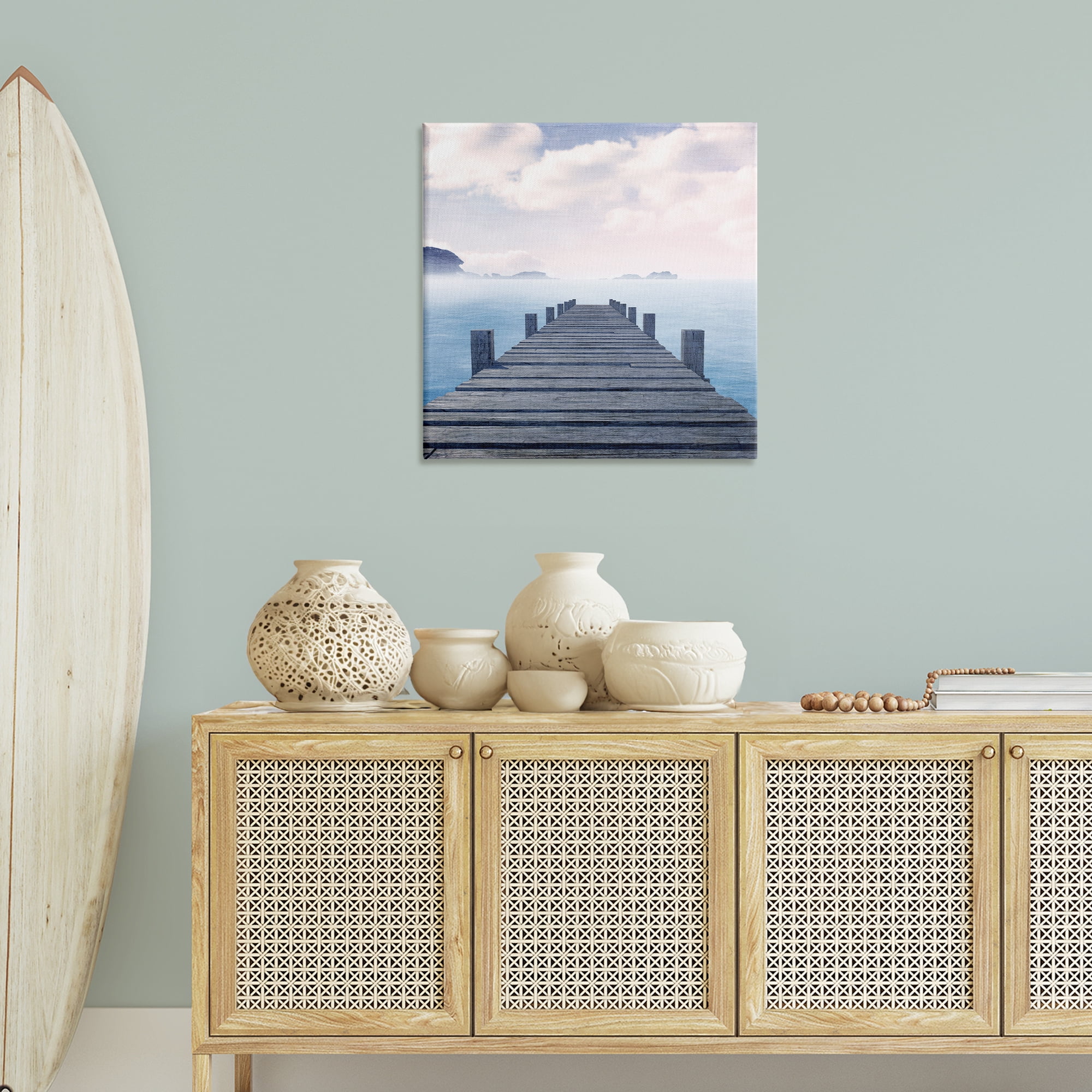 Stupell Industries Clouds over Sea Dock Nautical & Beach Painting Wrapped Canvas Art Print Wall Art, 30 x 30