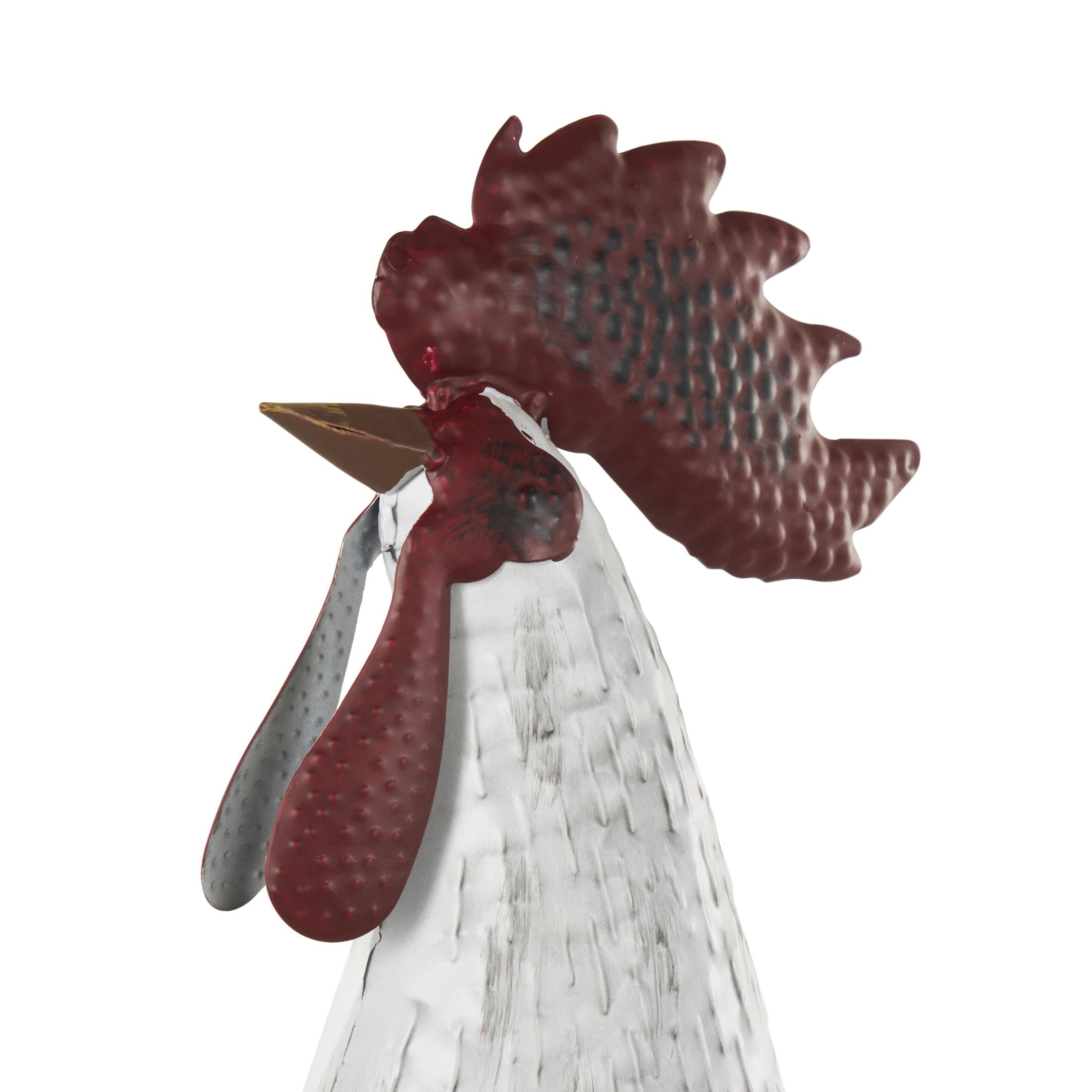 DecMode 18" Rooster Garden Sculpture with Black Texturing and Red Accents