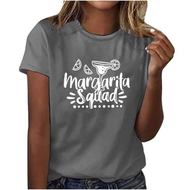 Camisetas de Manga Corta para Mujeres de Longitud Regular de Poliéster Sólido, Camiseta de Fiesta de Mayo Y Blusa Del Festival para la Primavera Y el Verano