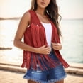 thumbnail image 2 of Womens Vintage Western Fringe Vest Tops Classic Suede Leather 70s Cowboy Shirt Sleeveless Tassels Cardigan Jackets Hippie Party Boho Western Jacket Womens Coats Shawl Red M, 2 of 7