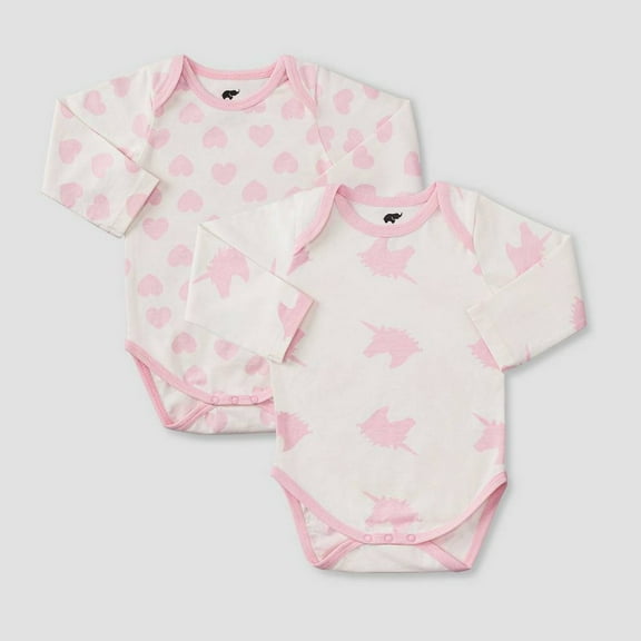 Layette by Monica   Andy Baby Girls' 2pk Unicorn and Heart Print Long Sleeve Bodysuit - Pink Newborn