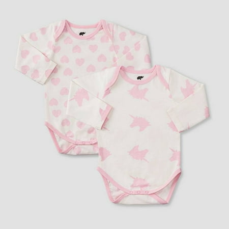 

Layette by Monica + Andy Baby Girls 2pk Unicorn and Heart Print Long Sleeve Bodysuit - Pink Newborn