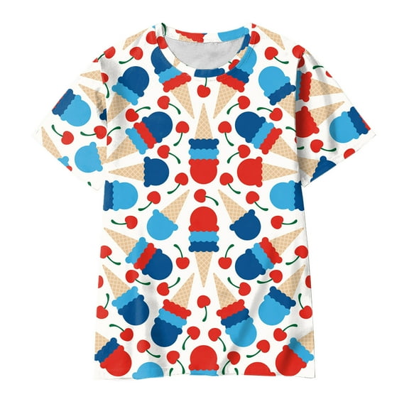 Gerichy Shirts for Boys Boys Tshirt Toddler Boys Girls Summer Short Sleeve Independence Day Style Cartoon Print T Shirt Tops Casual Shirt Children's Clothing