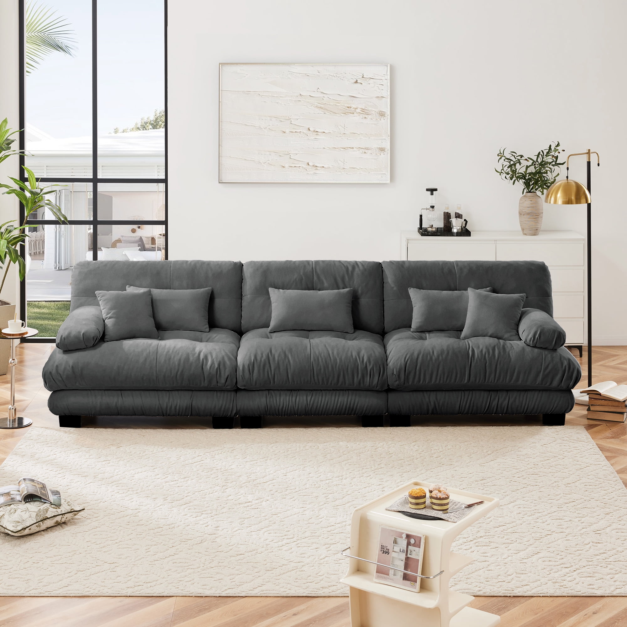MAYEERTY 133.8in 3-Seater Chenille Sectional Sofa Modular Deep Seat Sofa Couch for Living Room, Apartment, Studio, Office, Gray