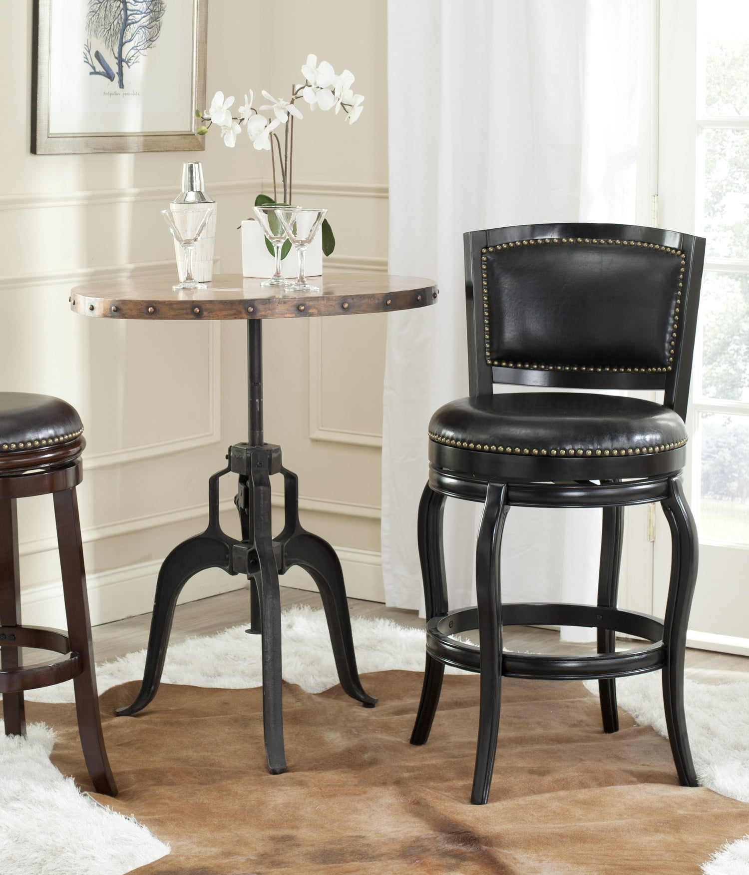 Safavieh Pasquale Round Swivel Mid Back Bar Stool, Black/Bronze