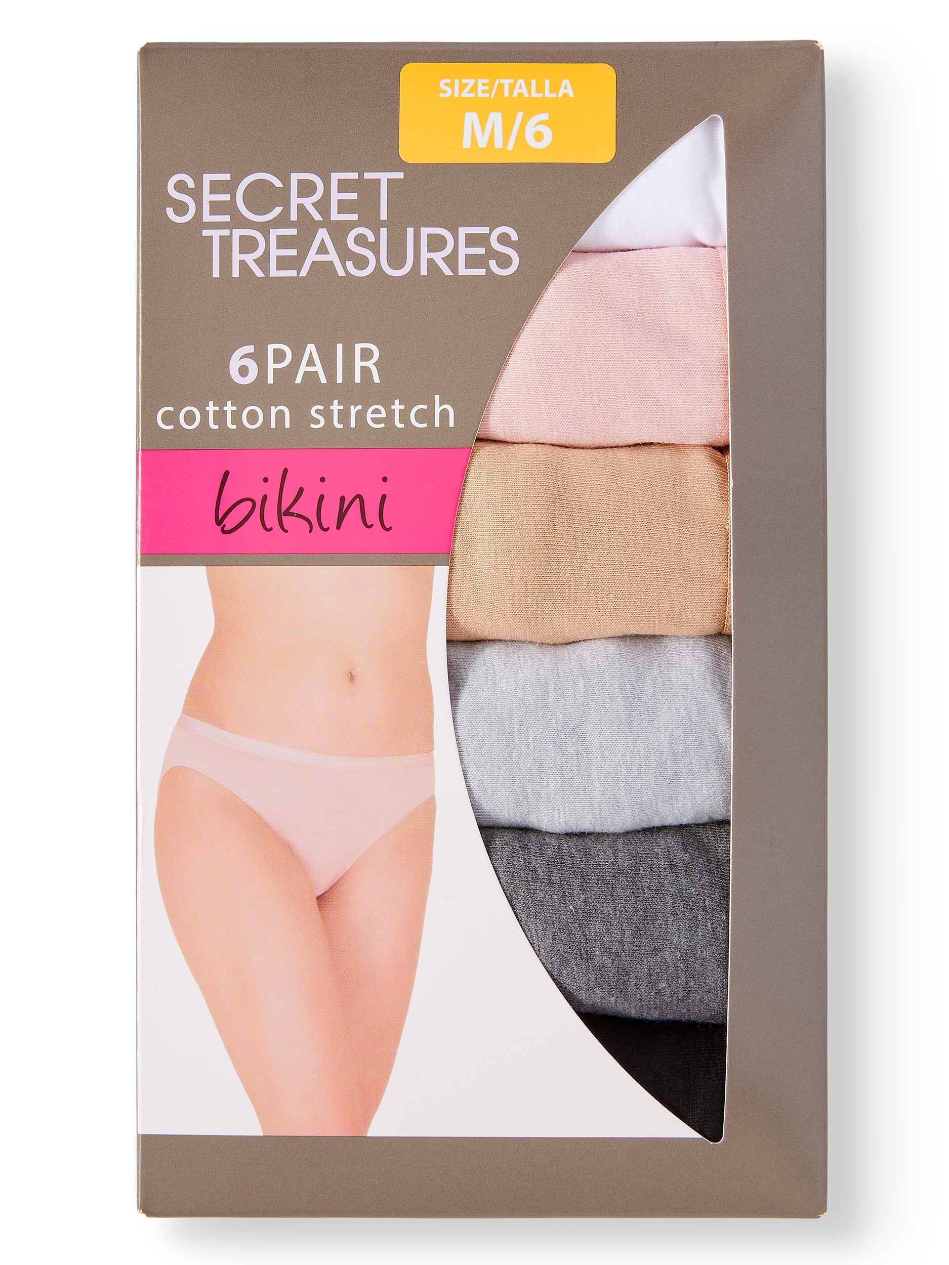 Secret Treasures Women's Cotton Stretch Bikini Panties, 6-Pack 