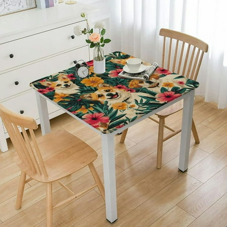

Waterproof Square Table Cloth Cover Decorations Square Tablecloth for Home Dining Room Kitchen Decor and corgi