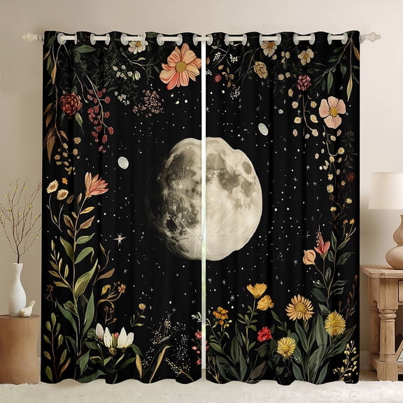 Homewish Chic Flowers Black Out Curtains for Female Men Women,Vintage Aesthetic Curtains Pack of 2 (42x63 Each),Botanical Plants Bedroom Curtains,Starry Sky Bedroom Curtains,Luxury Bedroom Decor