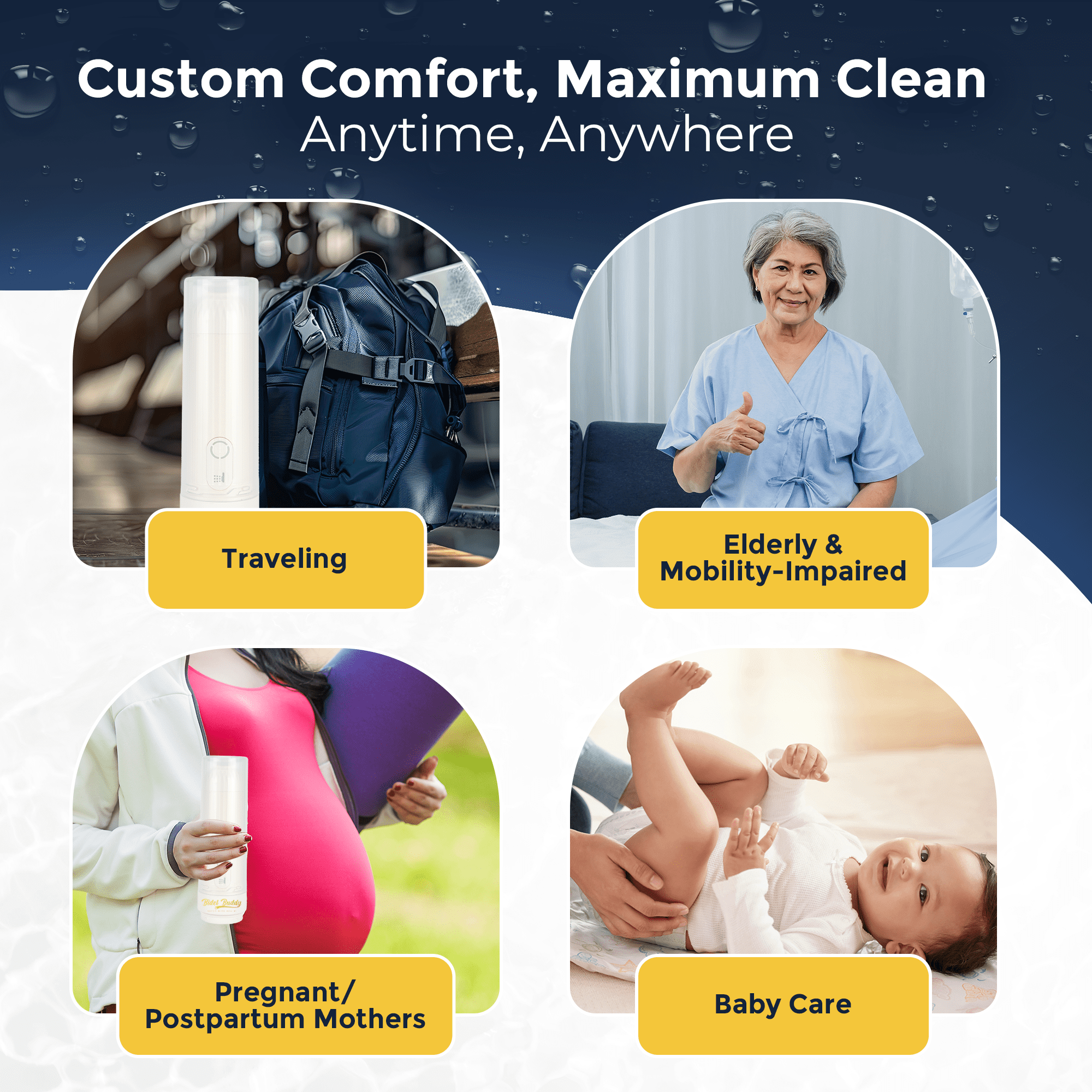 BIDET BUDDY® GoFlow Portable Bidet for Travel | 280ml/min Flow | 800mAh Battery | 180ML Bottle | IPX7 Waterproof | USB-C Charging | Pocket-Sized & Flexible with Medium Pressure