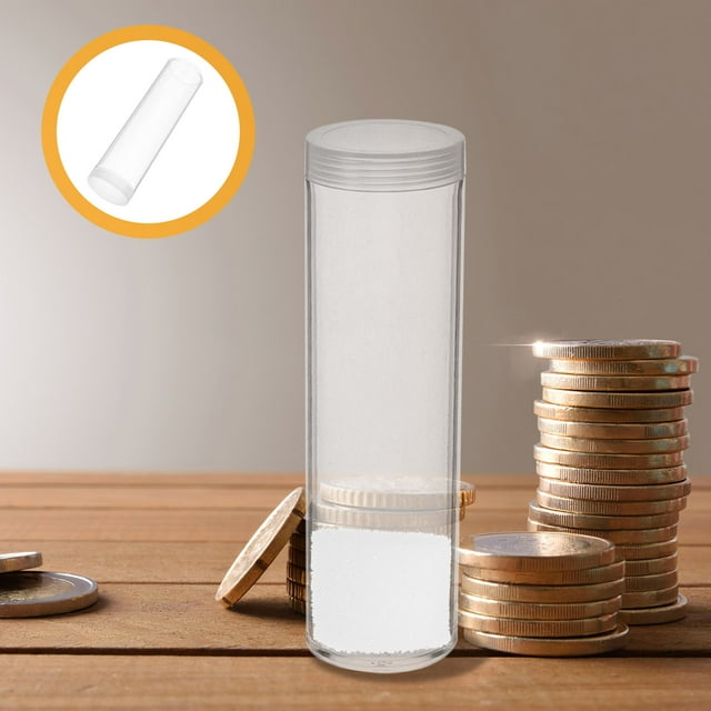 COMPUKAS 6Pcs Clear Plastic Coin Storage Tubes with Caps Airtight Quarter Holder for Collectors and Banks