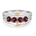 thumbnail image 2 of 925 Sterling Silver and 10K Yellow Gold Red Rhodolite Garnet and White Lab Grown Diamond 4-Stone Wedding Band Ring for Women (1.53 Cttw, Gemstone January Birthstone, Available in Size 5, 6, 7, 8, 9), 2 of 4